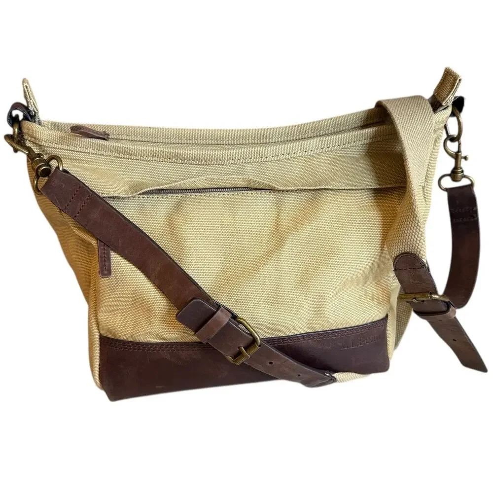L.L. Bean Stonington Crossbody Bag Dark Khaki Leather Trim